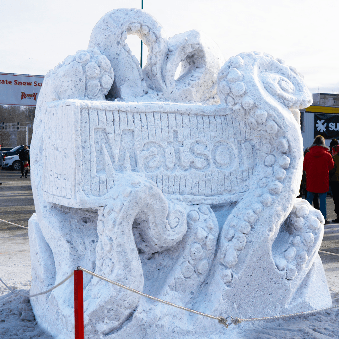 Kraken snow sculpture for Matson, the presenting sponsor of the Alaska State Snow Sculpture Championship.